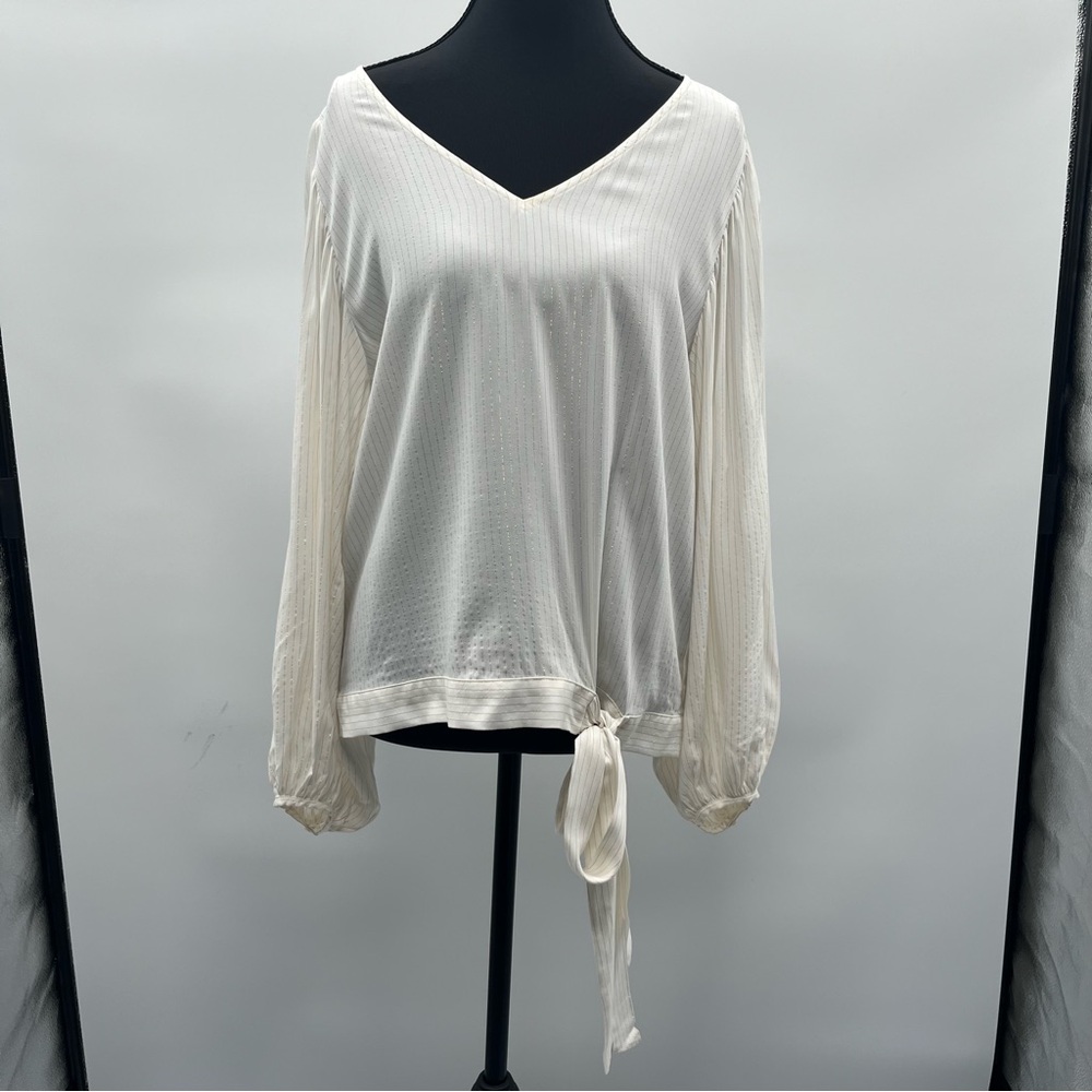 Vince Camuto White Relaxed Tie Front Blouse